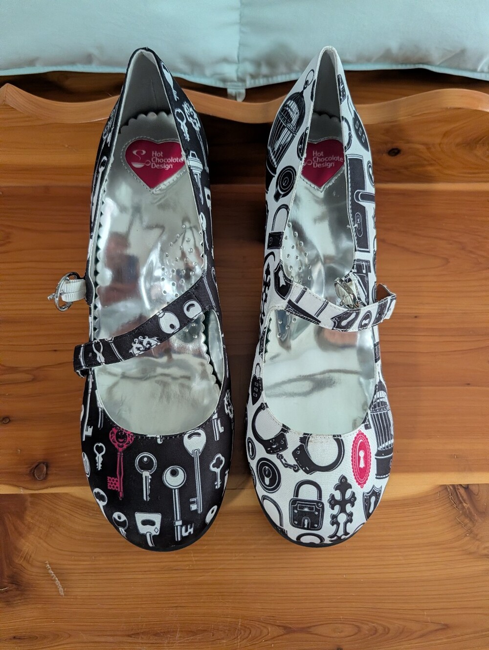 Hot Chocolate Design Black & White Key Print Mary Jane Flats